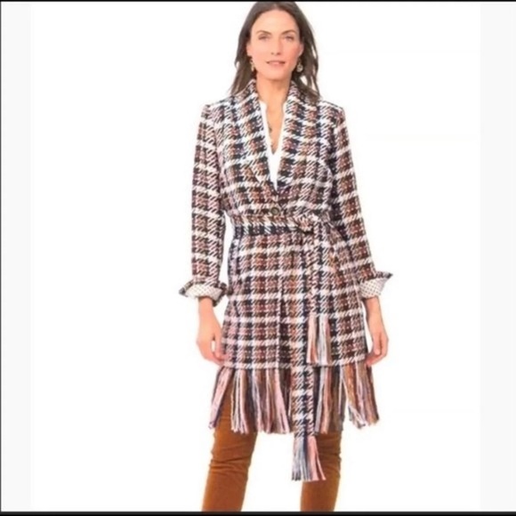 CAbi Regency plaid fringe boho plaid blanket Coat (M) ❤️ - Picture 1 of 11